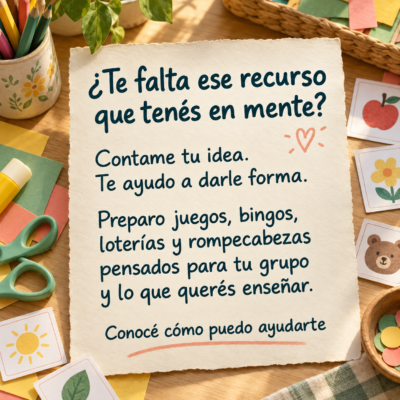 Material didáctico personalizado. Información del servicio docente y acompañamiento para el jardín.