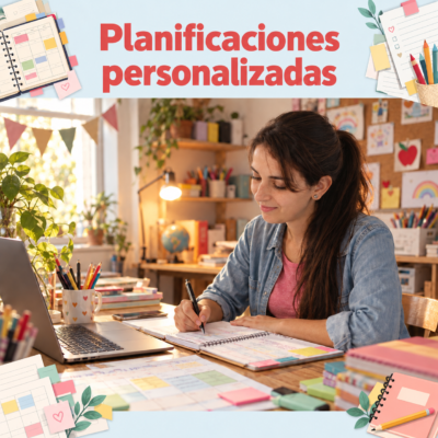 Planificaciones personalizadas. Escena docente con Lidia y marco temático.
