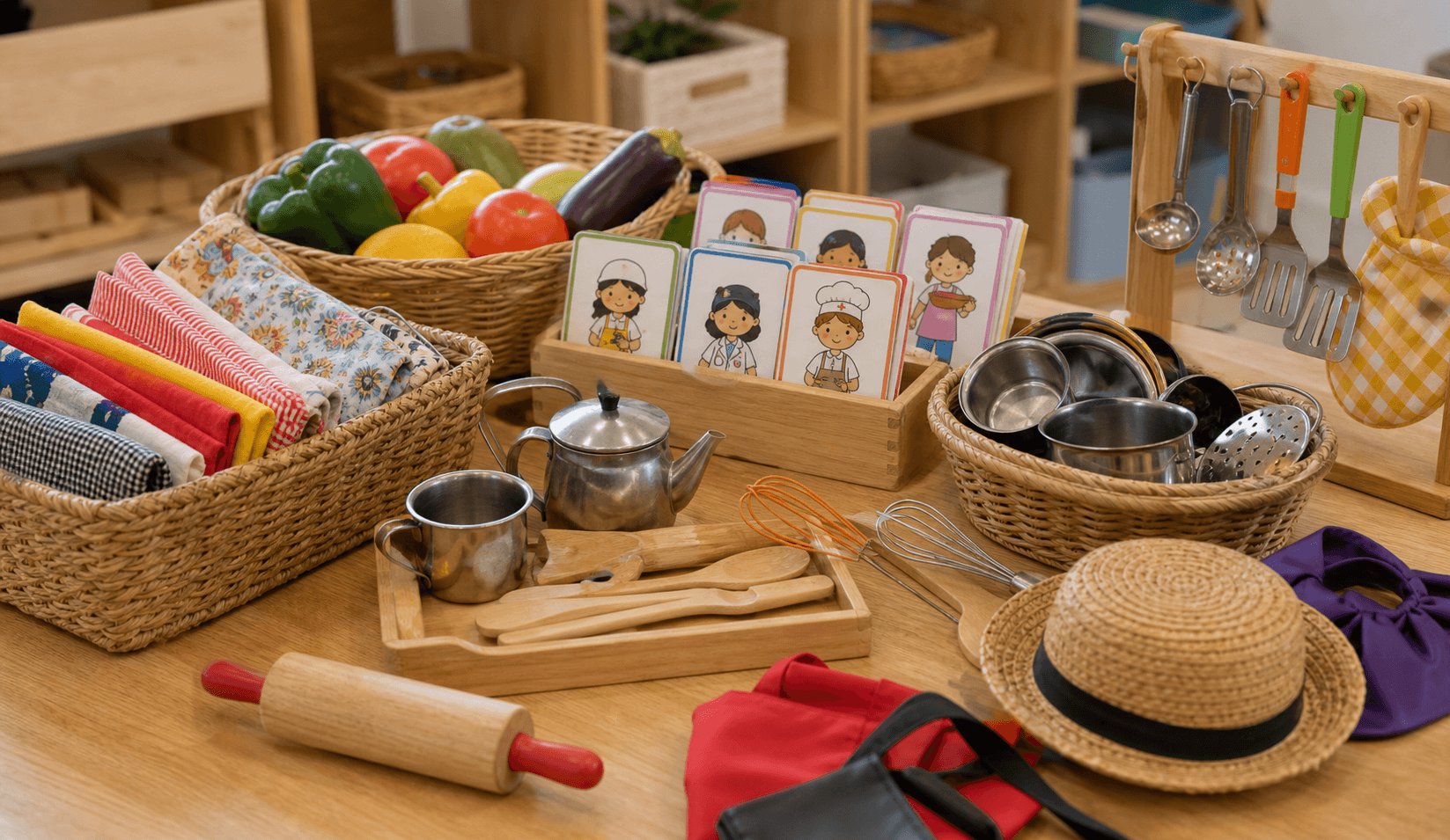 Materiales y tarjetas de roles para una propuesta de juego dramático en Nivel Inicial