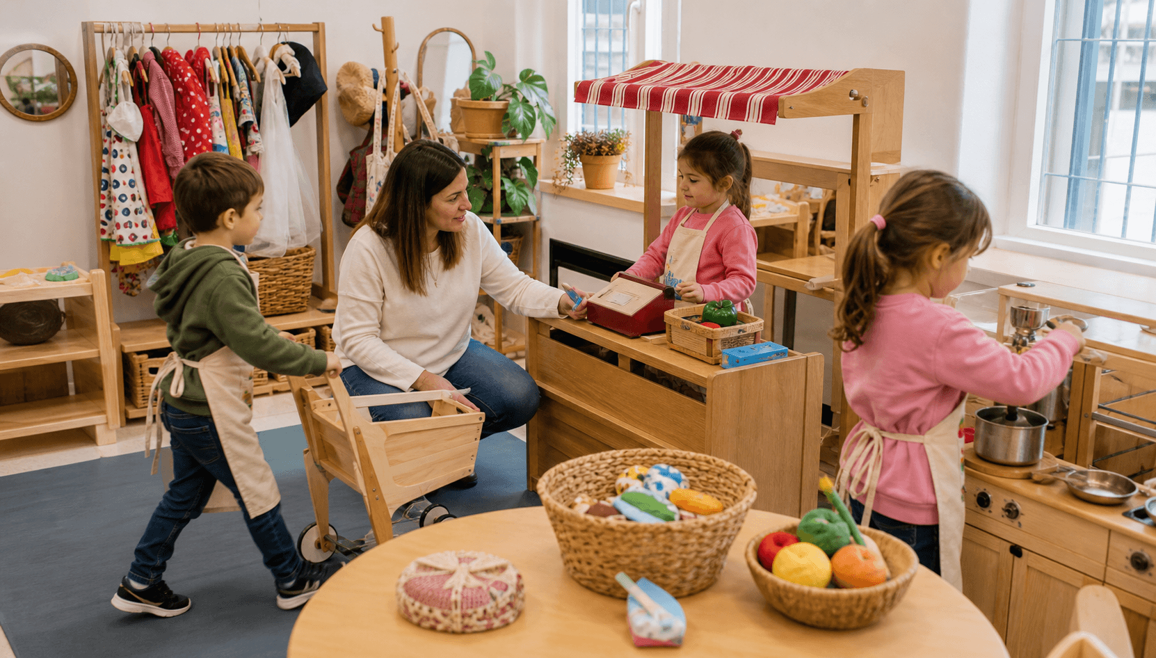 Niños y niñas participando de un juego reglado con tablero y materiales de conteo