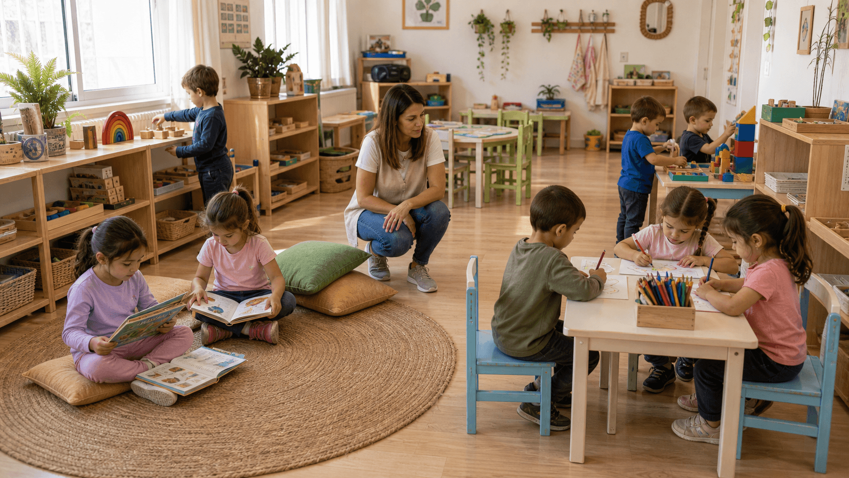 Docente organizando una multitarea en Nivel Inicial con criterios de contenido, grupos y escenarios