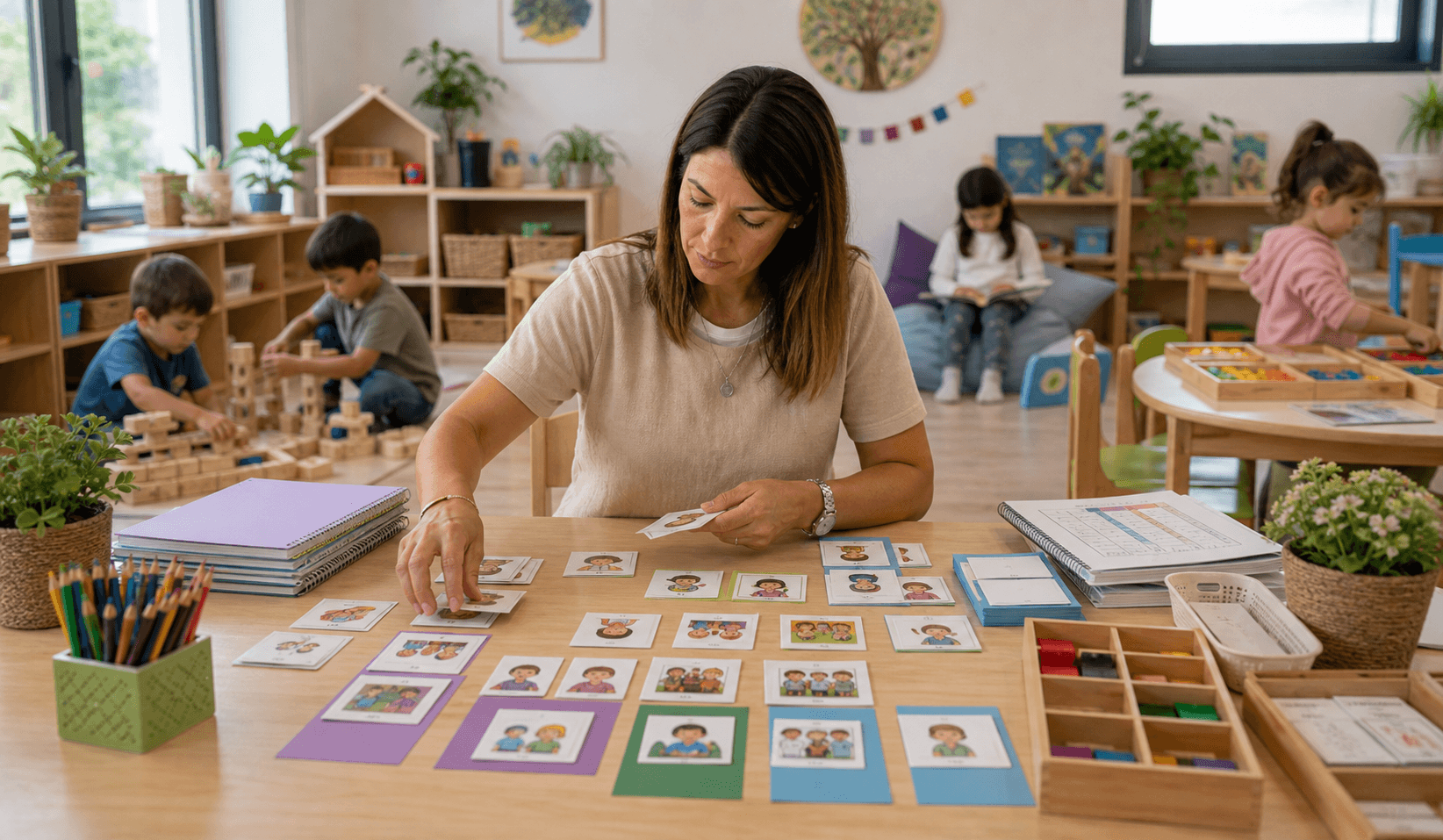 Docente tomando notas mientras observa sectores simultáneos en una multitarea