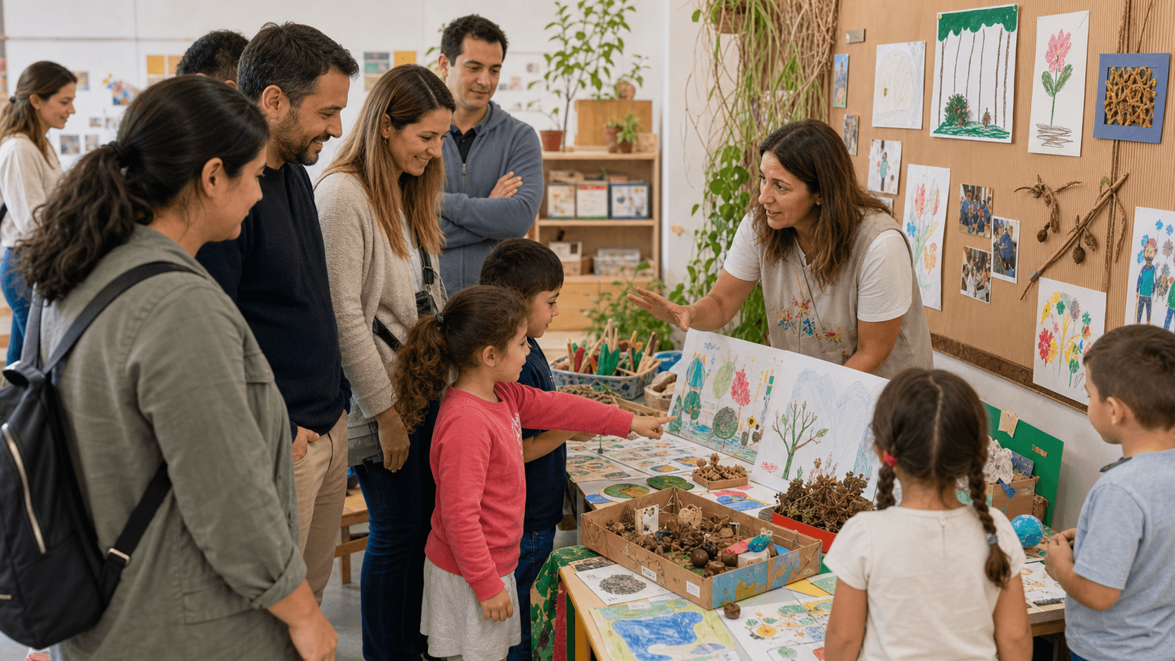 Niños compartiendo con familias el cierre de un proyecto didáctico de Nivel Inicial