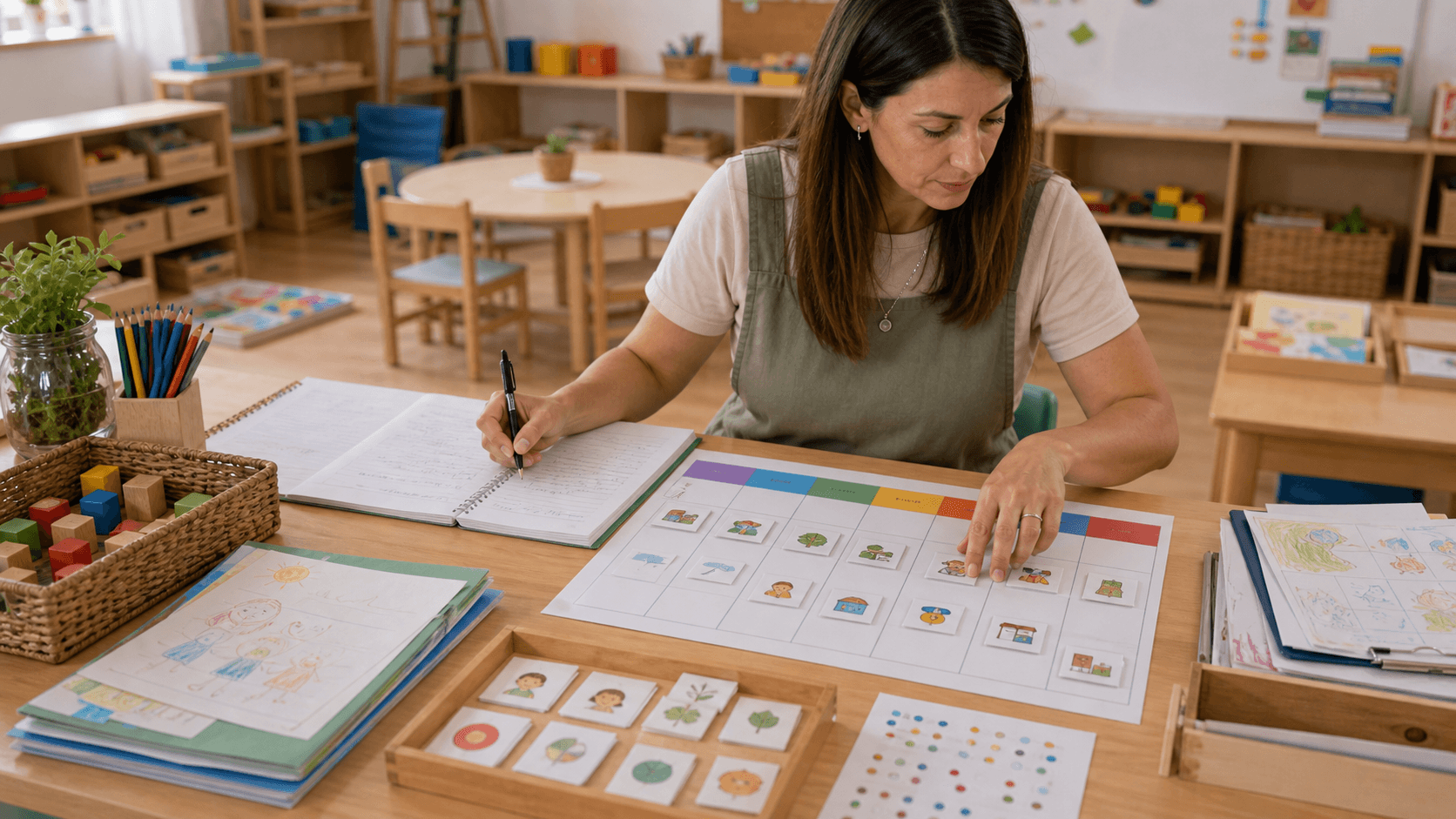 Docente revisando y ajustando la planificación semanal en Nivel Inicial