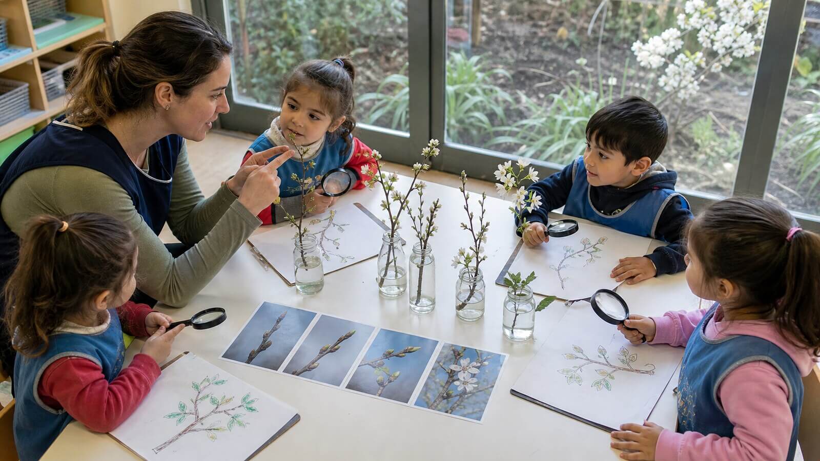 Observación y registro de brotes y flores durante la primavera