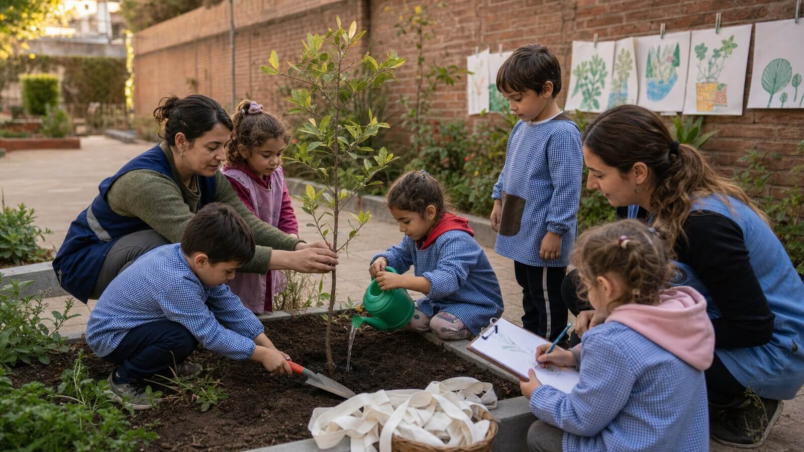 Niñas niños y docentes plantan memoria el 24 de marzo en el jardín