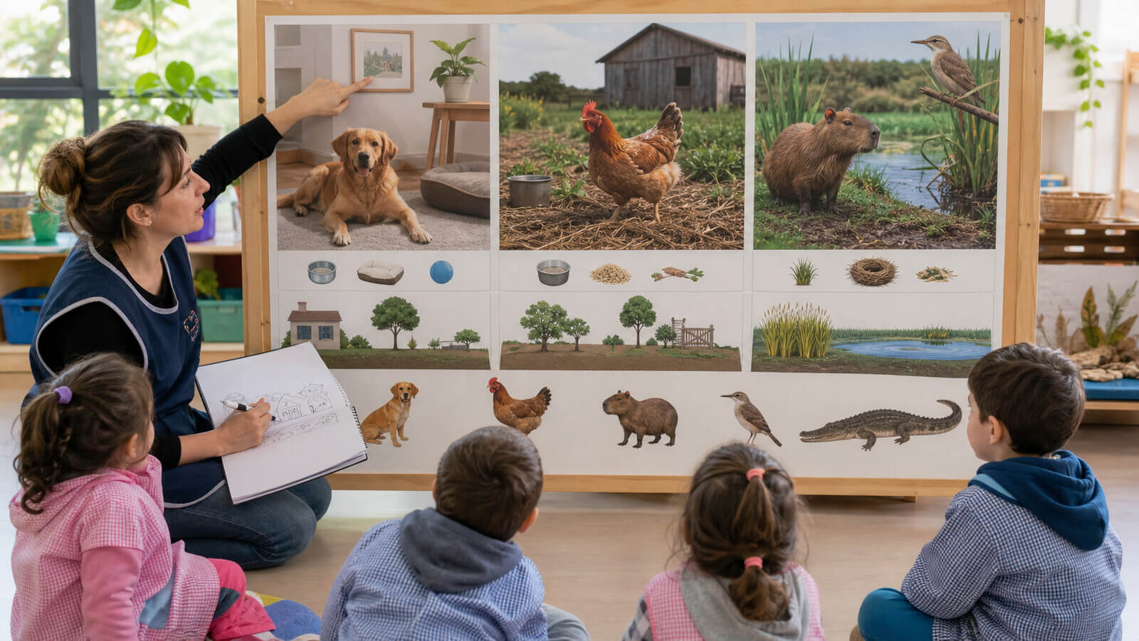 Comparación de animales domésticos, de granja y silvestres