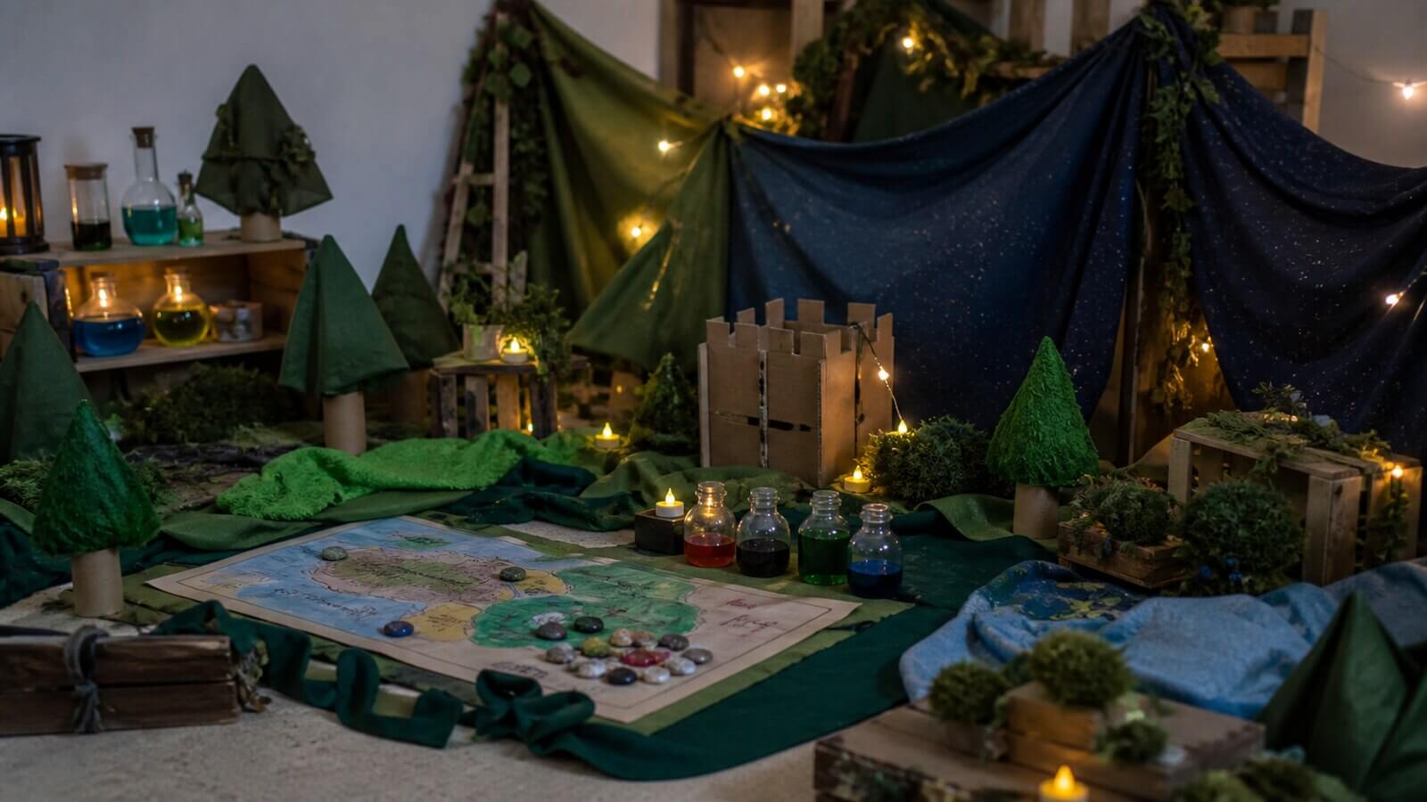Escenario de juego dramático fantástico construido por el grupo