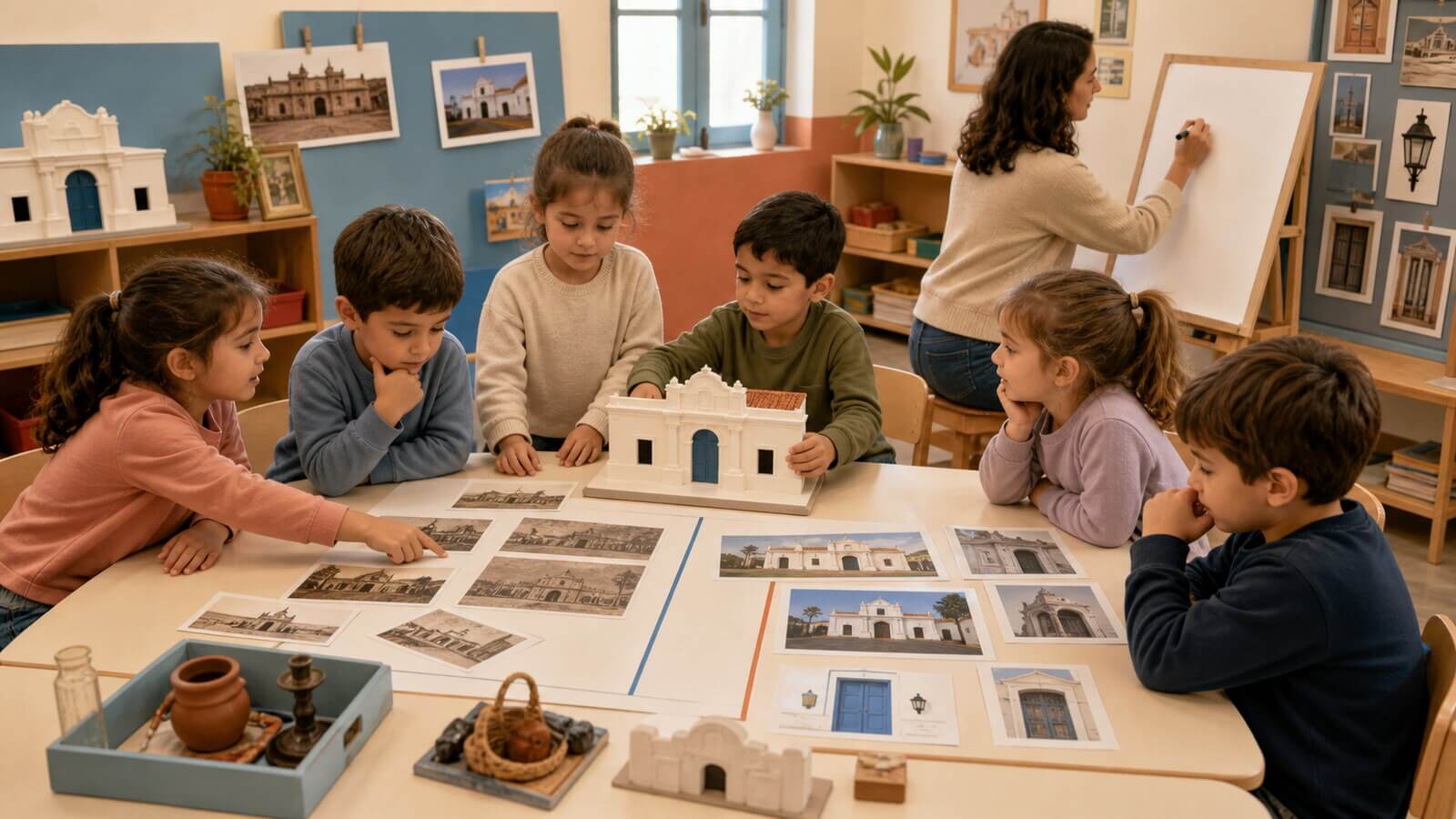 Niños comparan fuentes sobre la Casa Histórica de Tucumán