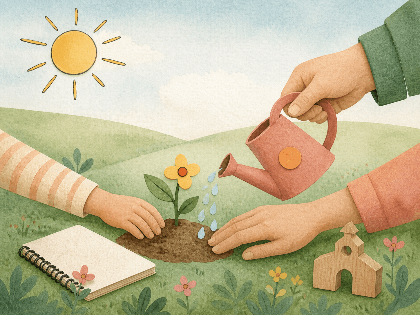 Familia y escuela acompañan juntos el crecimiento de una planta