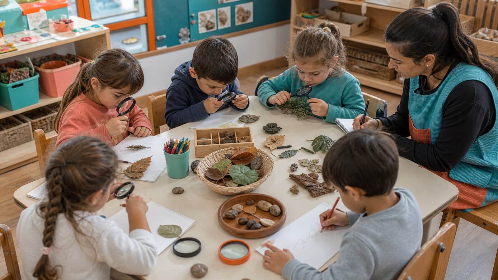 Observar y comparar objetos naturales en pequeños grupos