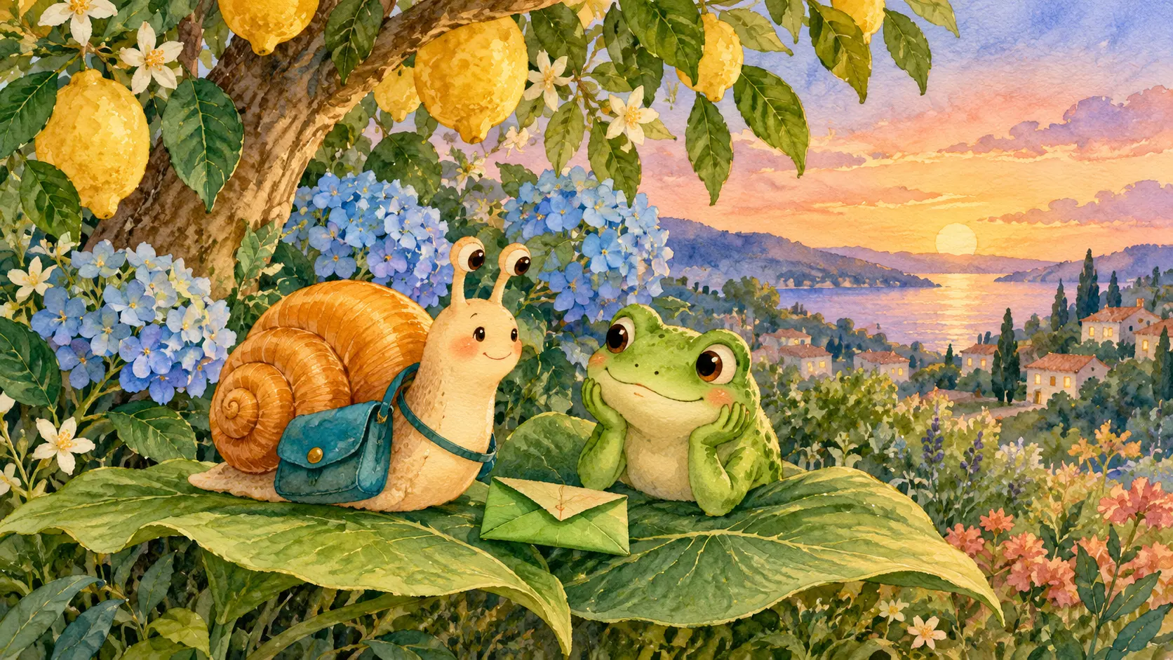Nilo y Lila se sientan bajo el limonero con la carta entregada.