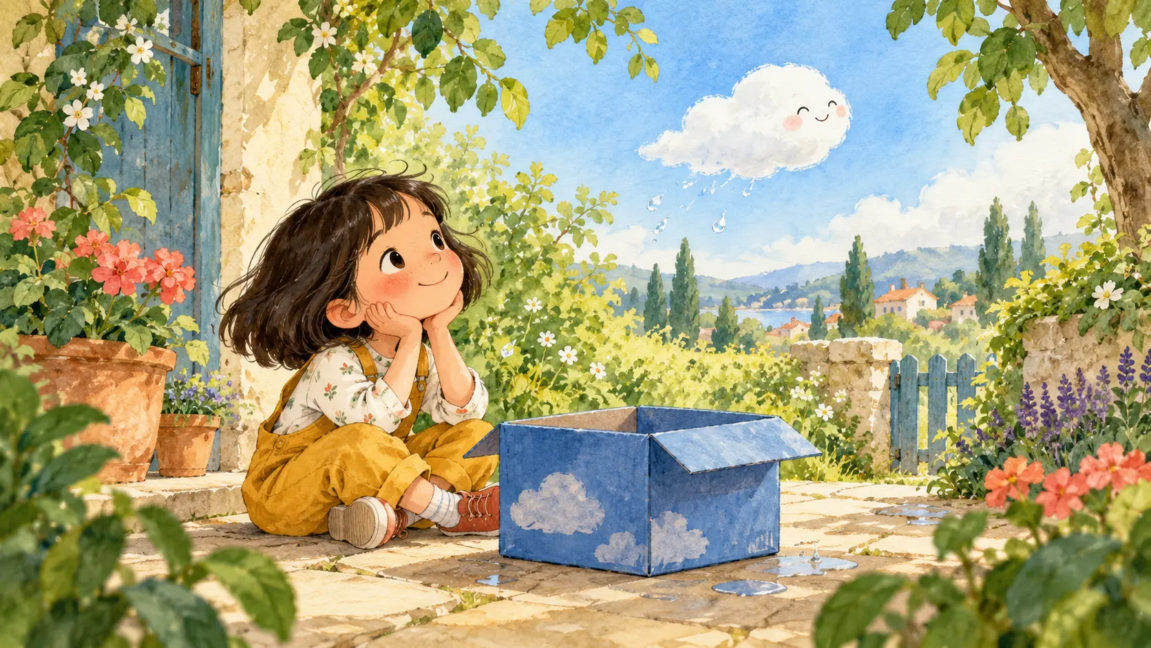 La nube sale de la caja con la brisa mientras Mora la ve partir.