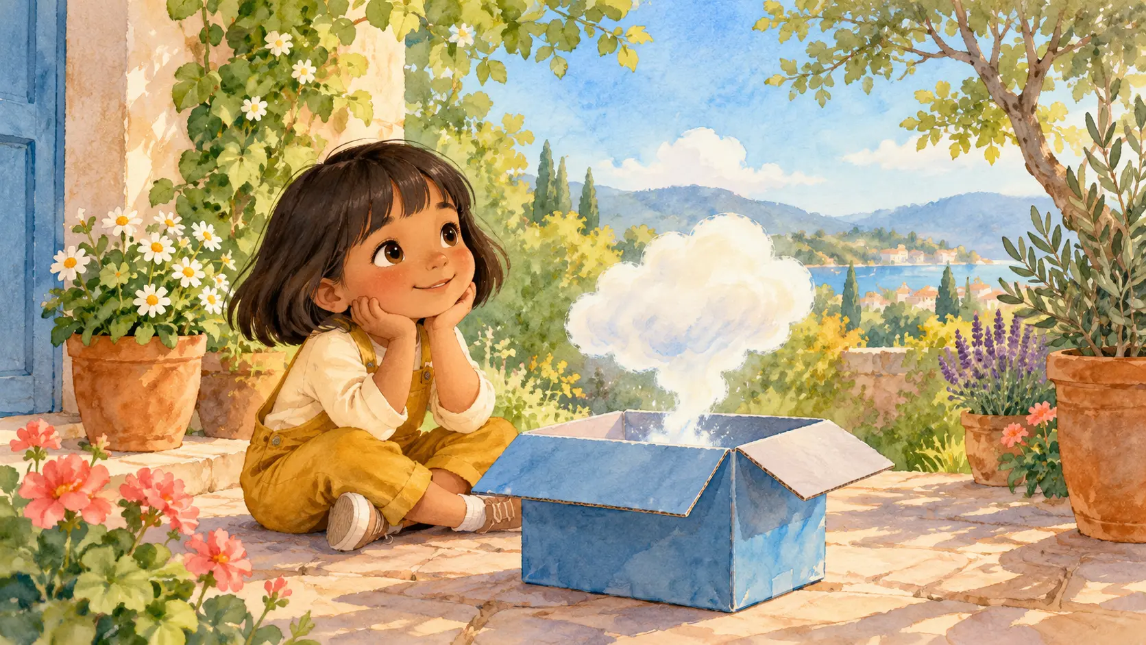 La nube que llegó en una caja: ilustración de portada.