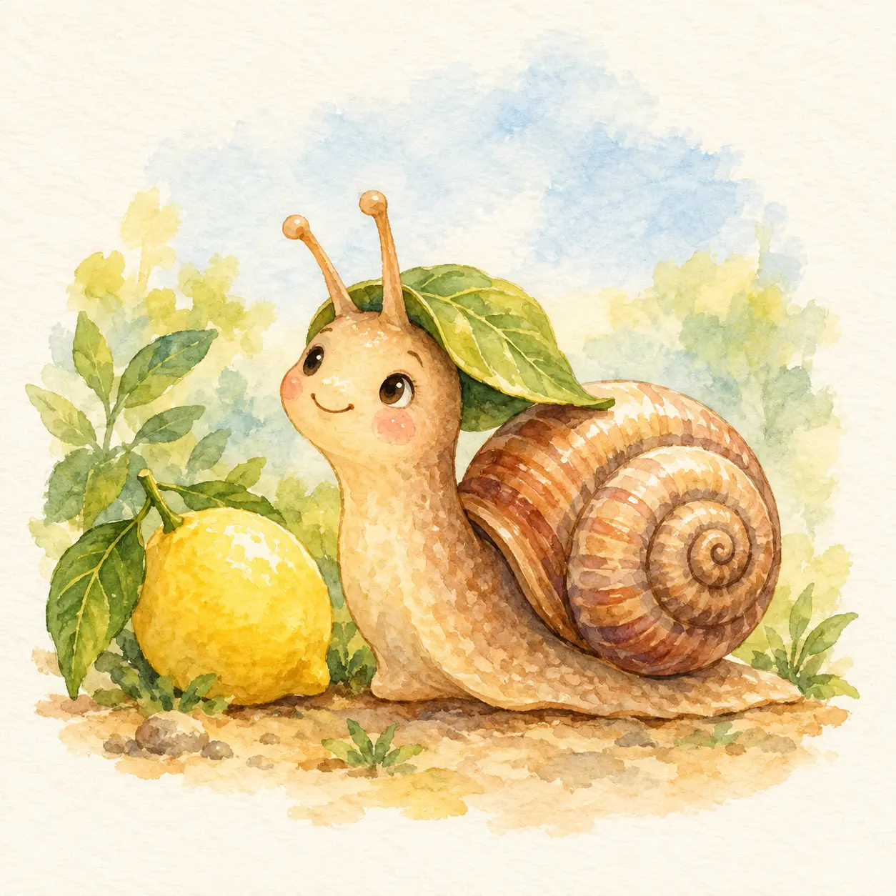 Caracol con un sombrero hecho de hoja de limonero.