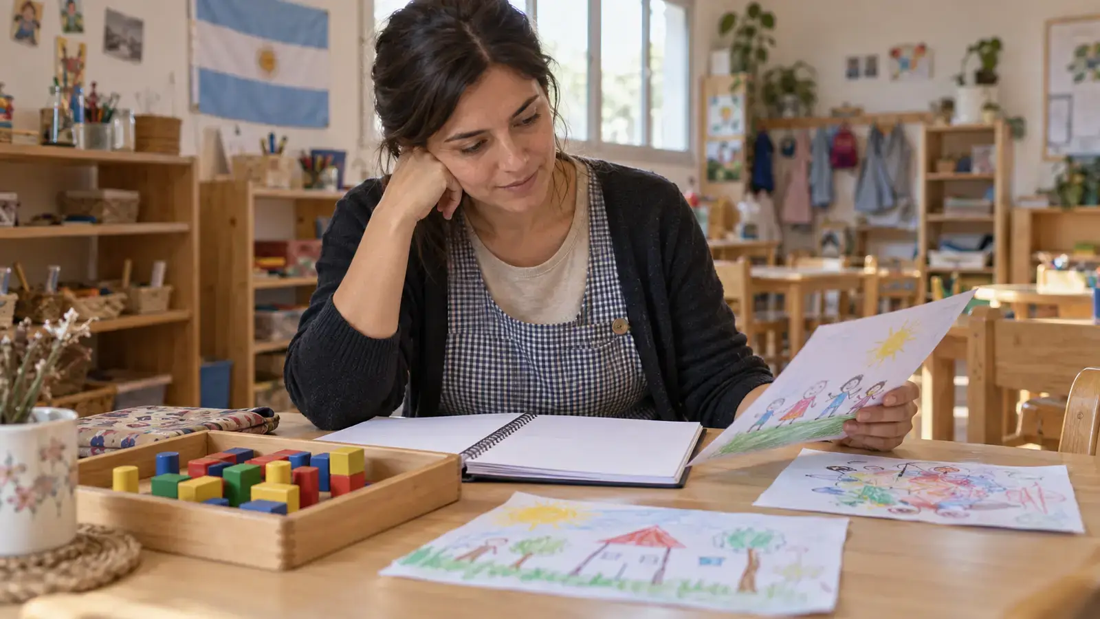 Cierre de mes en el jardín: revisar la planificación Docente de Nivel Inicial que revisa registros y producciones para planificar la continuidad