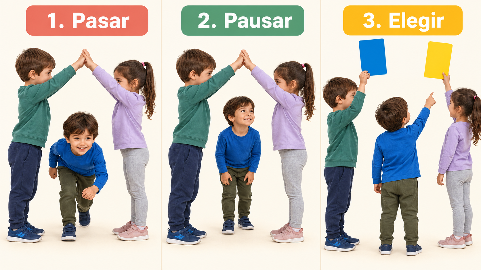 Esta adaptación propone pasar, detenerse sin ser atrapado y elegir una opción.