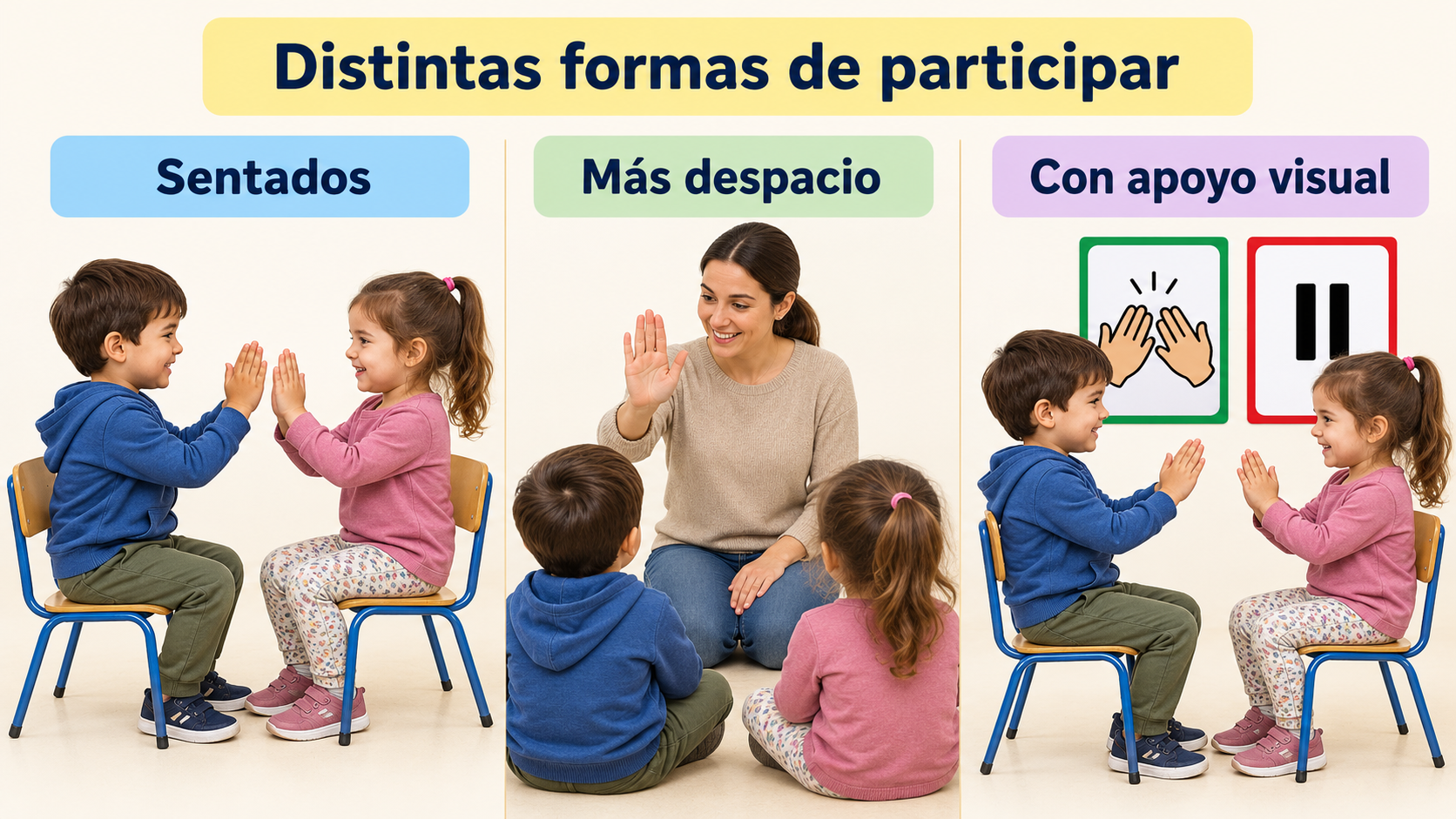 Sentarse, reducir la velocidad o utilizar tarjetas puede ampliar la participación.