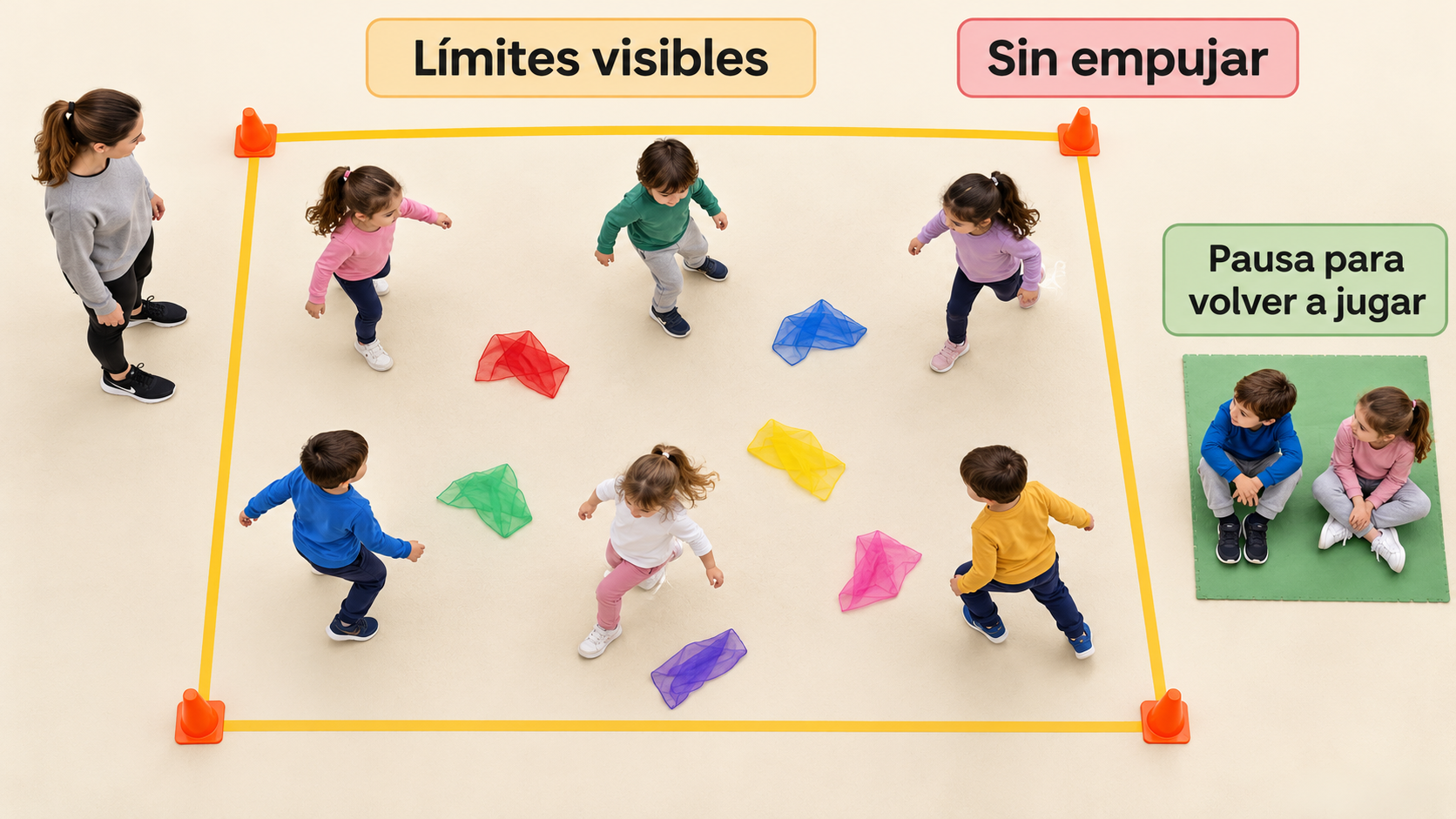Los límites y la zona de pausa se muestran antes de iniciar la persecución.