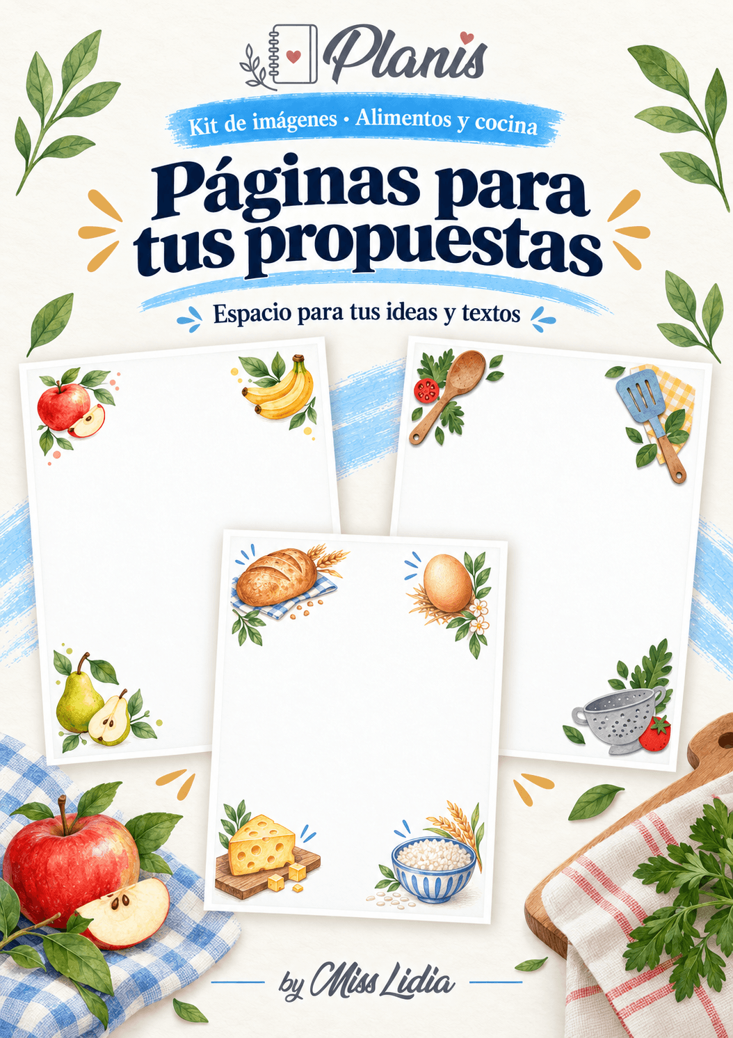Páginas para tus propuestas: Alimentos y cocina Páginas y composiciones para acompañar propuestas docentes de Alimentos y cocina.