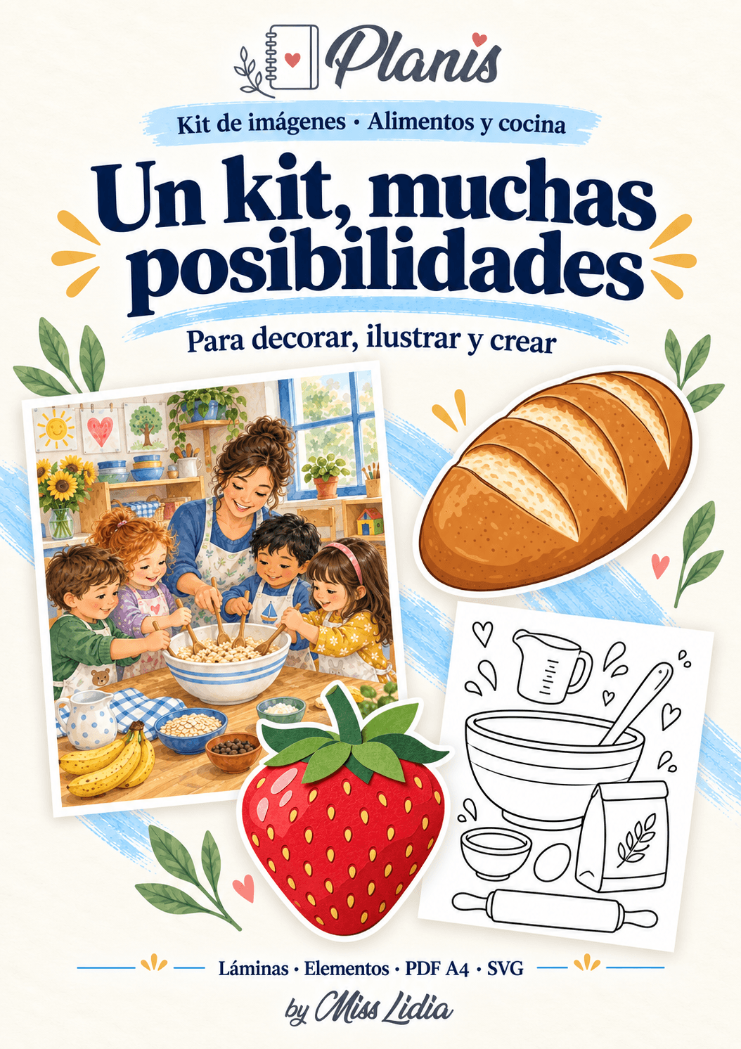 Un kit, muchas posibilidades: Alimentos y cocina Vista de los distintos recursos y formatos incluidos de Alimentos y cocina.