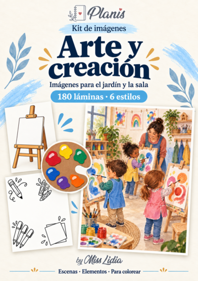 Portada del kit Arte y creación, con una selección de sus escenas y elementos.