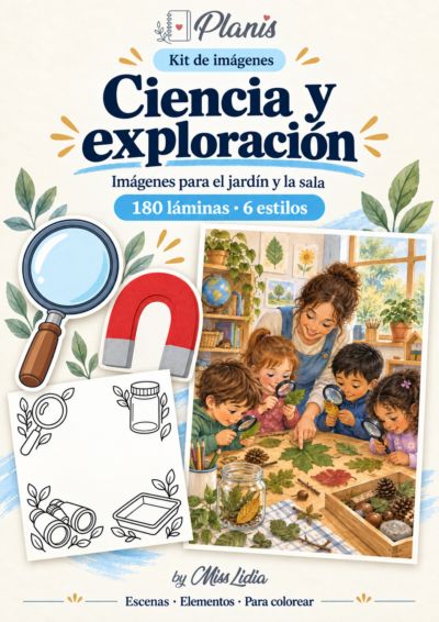 Portada del kit Ciencia y exploración, con una selección de sus escenas y elementos.