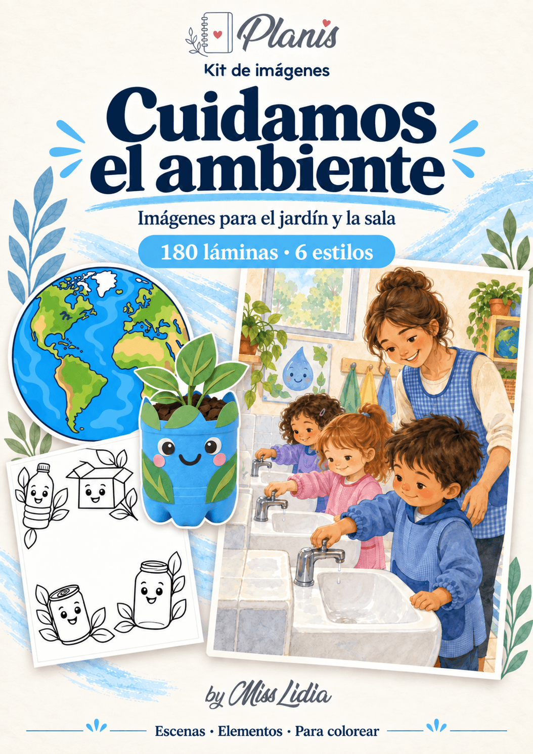 Portada del kit Cuidamos el ambiente, con una selección de sus escenas y elementos.