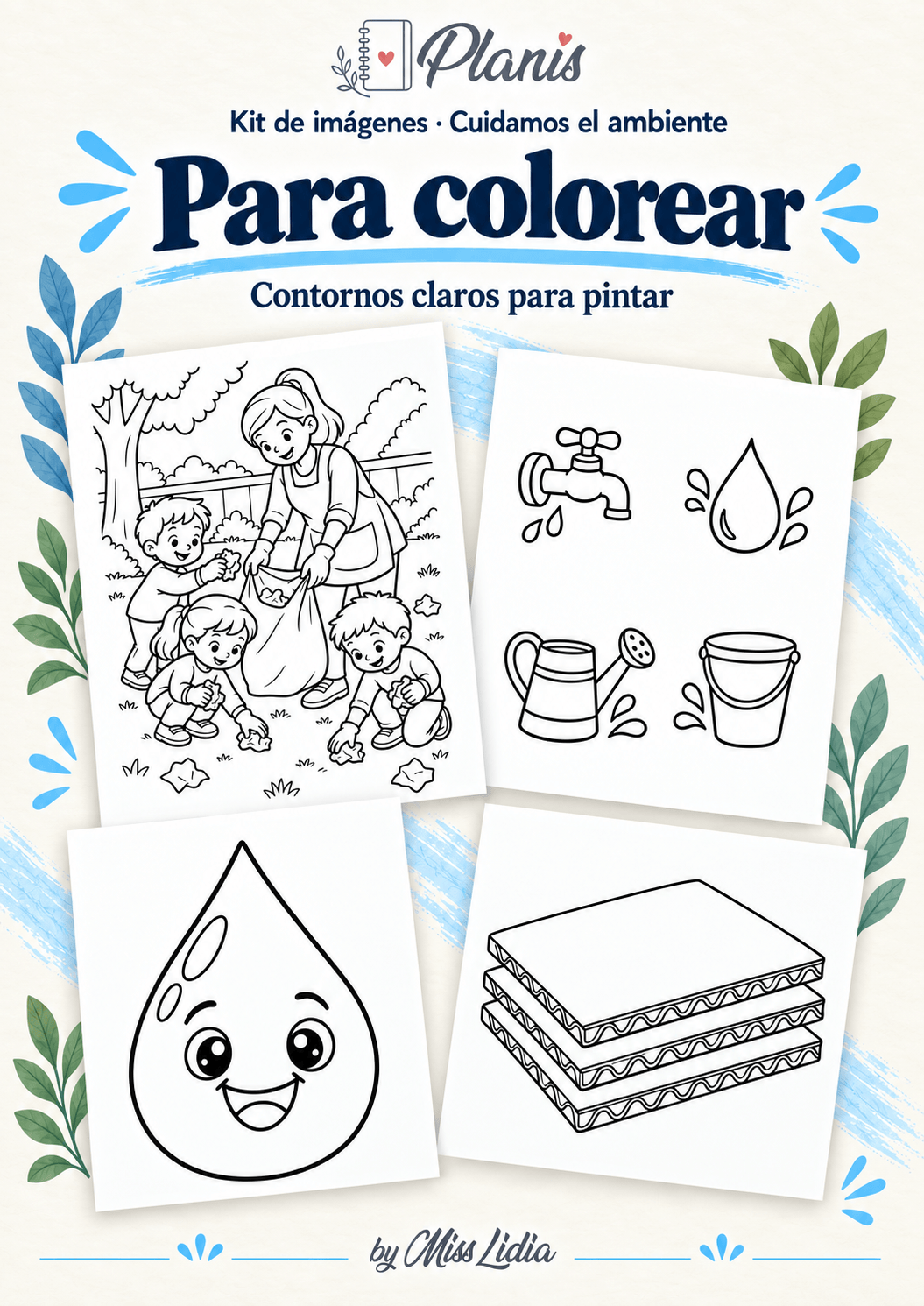 Para colorear: Cuidamos el ambiente Selección de dibujos de línea para colorear de Cuidamos el ambiente.