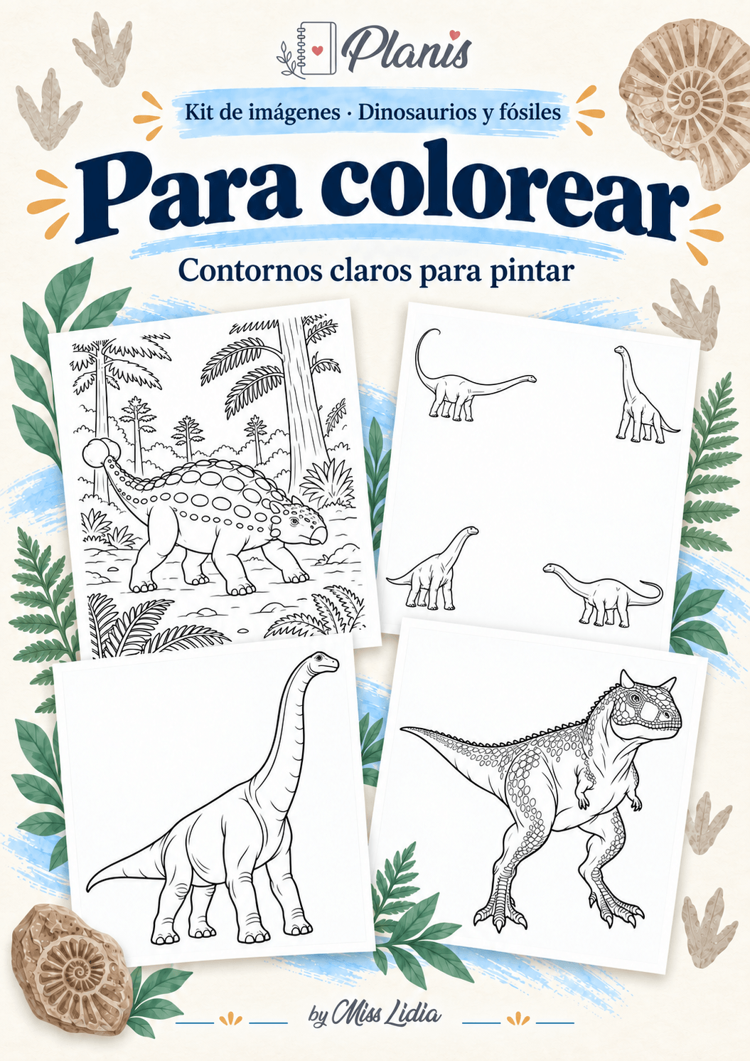 Para colorear: Dinosaurios y fósiles Para colorear del kit Dinosaurios y fósiles.
