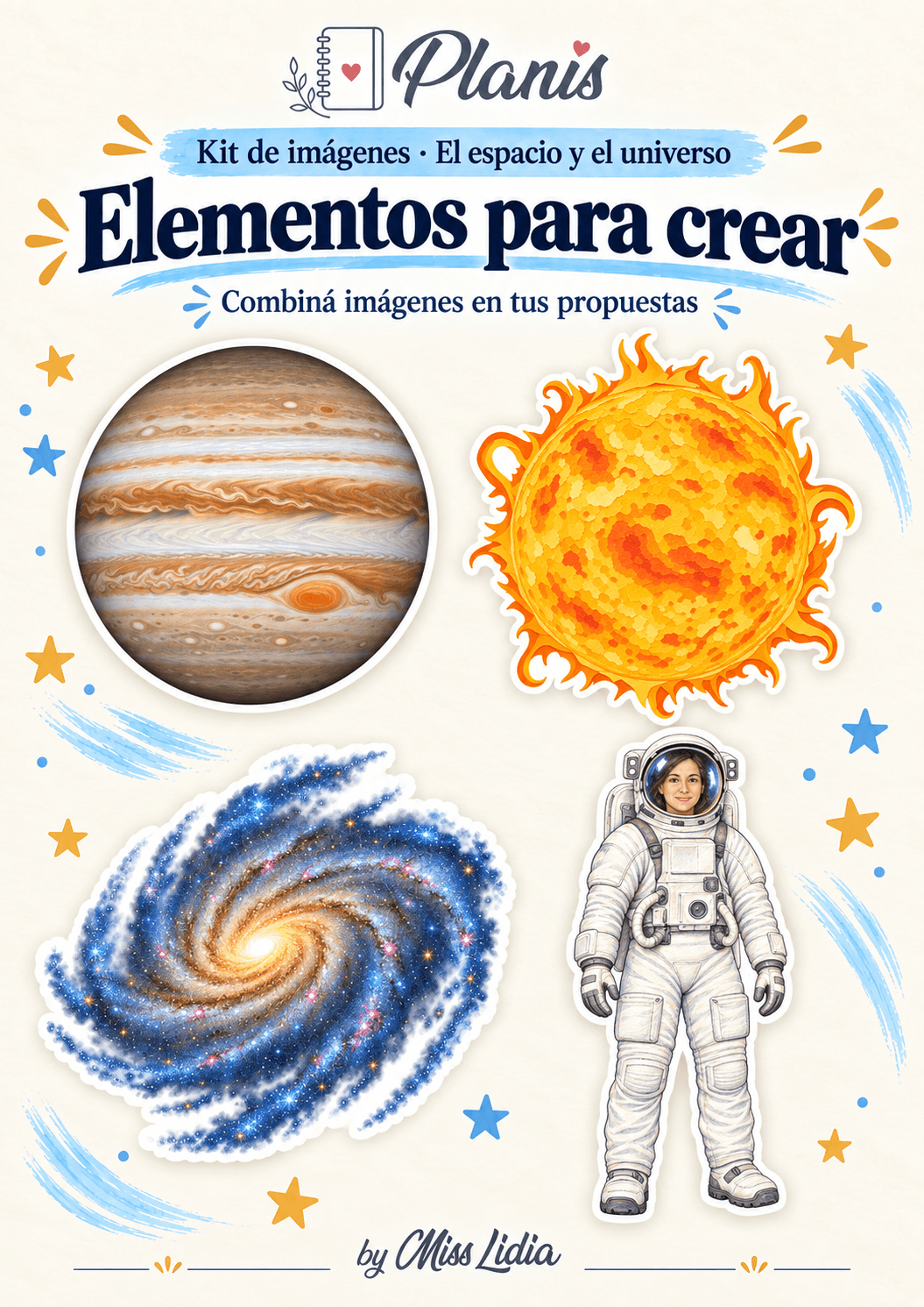 Elementos para crear: El espacio y el universo Elementos para crear del kit El espacio y el universo.