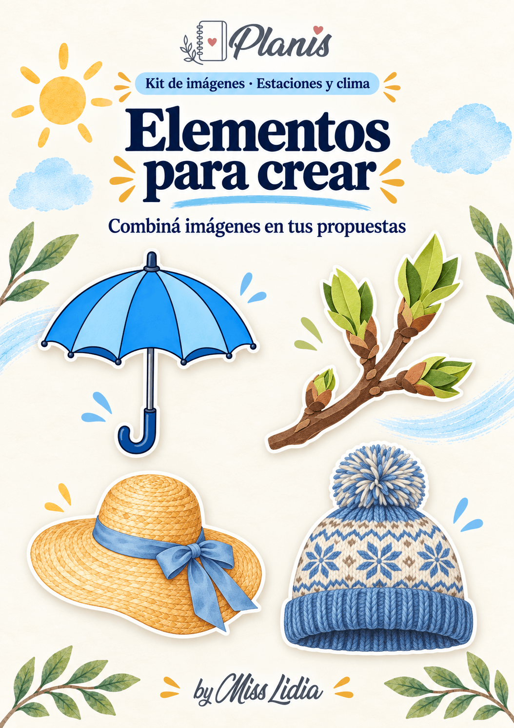 Elementos para crear: Estaciones y clima Selección de elementos para incorporar a materiales propios de Estaciones y clima.