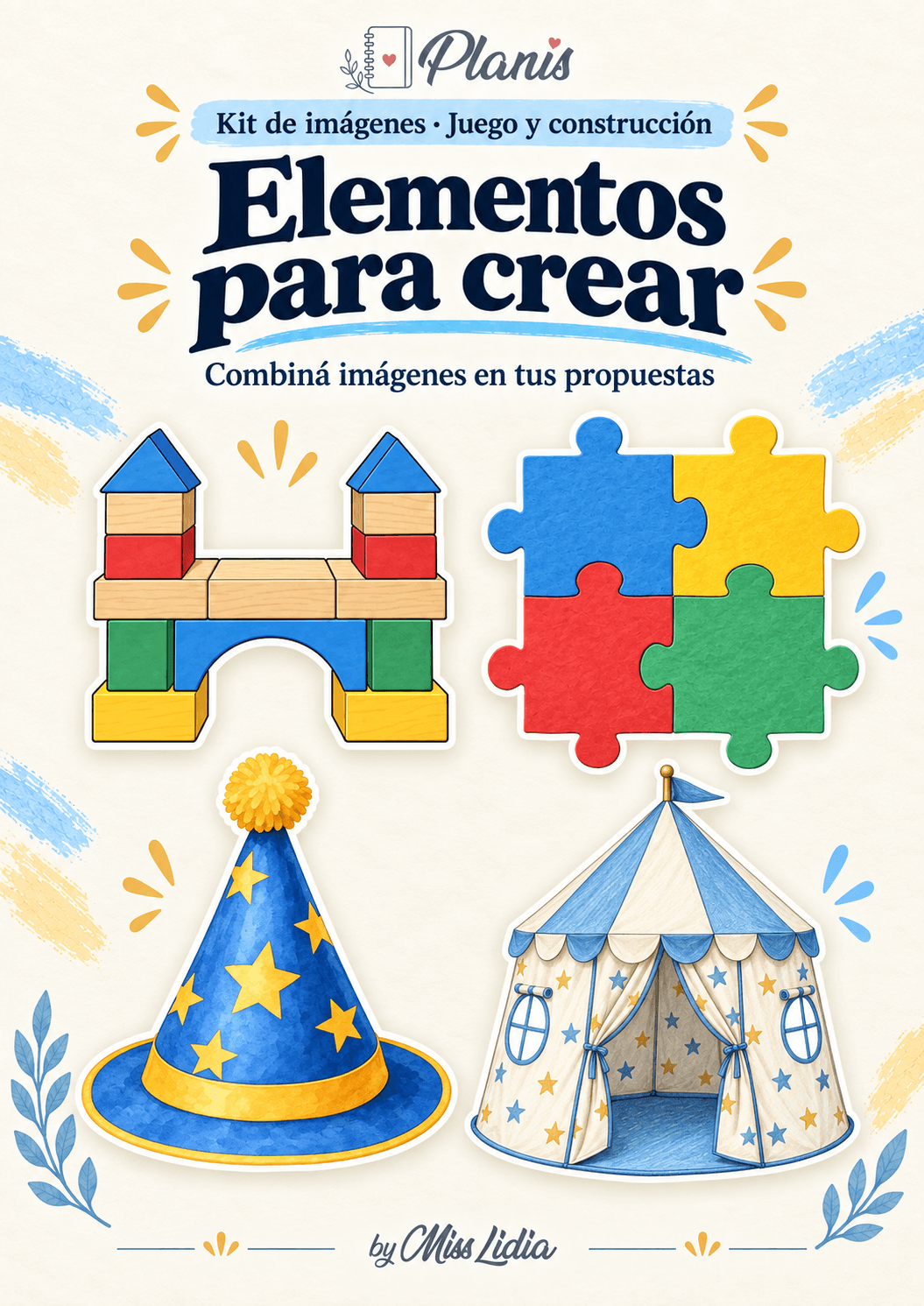 Elementos para crear: Juego y construcción Selección de elementos para incorporar a materiales propios de Juego y construcción.