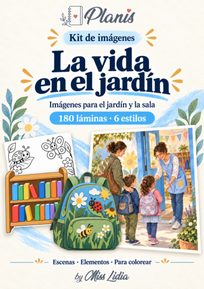 Portada del kit La vida en el jardín con una bienvenida, mochila y biblioteca de la sala.
