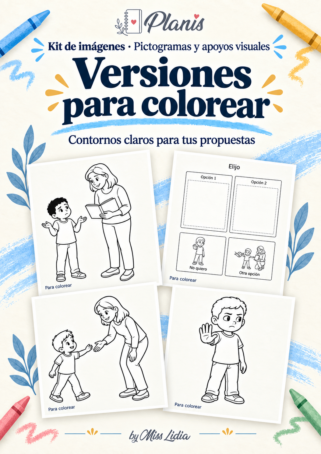 Para colorear: Pictogramas y apoyos visuales Selección de dibujos de línea para colorear de Pictogramas y apoyos visuales.