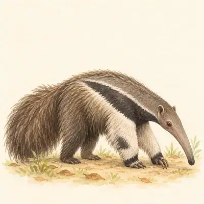 Ilustración de un oso hormiguero con hocico alargado y cola grande